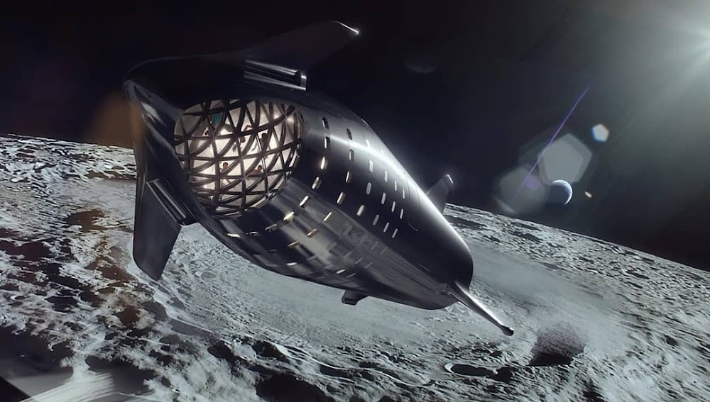 SpaceX:n kuva Starshipistä Kuun ympärillä.